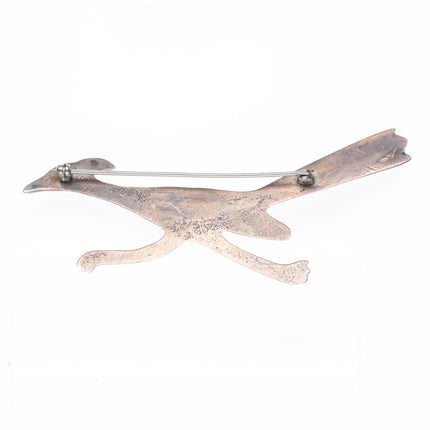 Large vintage Navajo sterling silver roadrunner pin/brooch w/ turquoise eye