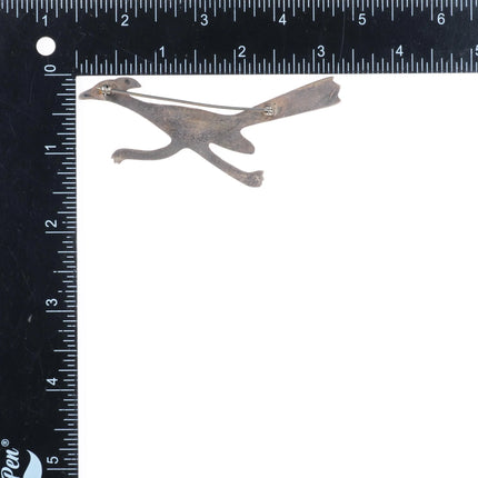 Large vintage Navajo sterling silver roadrunner pin/brooch w/ turquoise eye