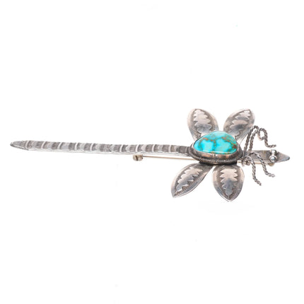 Vintage southwestern sterling silver dragonfly pin/brooch - high grade turquoise