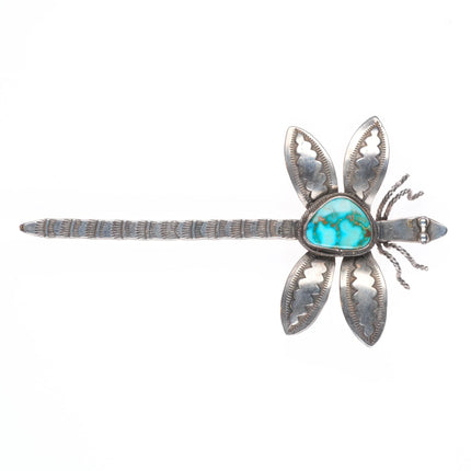 Vintage southwestern sterling silver dragonfly pin/brooch - high grade turquoise