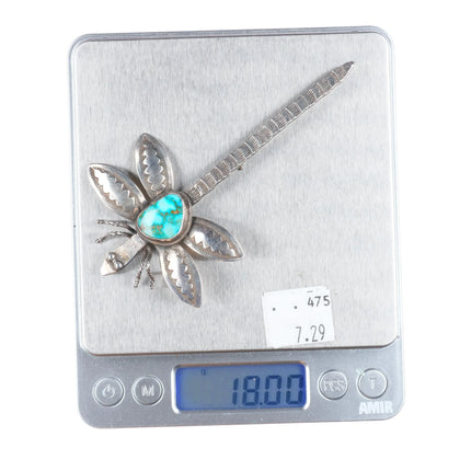 Vintage southwestern sterling silver dragonfly pin/brooch - high grade turquoise
