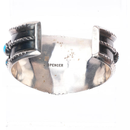 7"  1970's J Spencer Navajo Vintage high grade turquoise cluster cuff bracelet