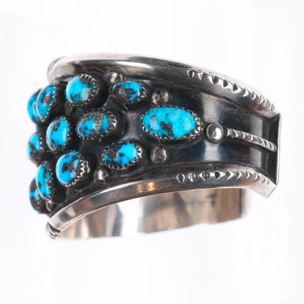 7"  1970's J Spencer Navajo Vintage high grade turquoise cluster cuff bracelet