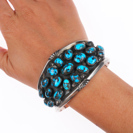 7"  1970's J Spencer Navajo Vintage high grade turquoise cluster cuff bracelet