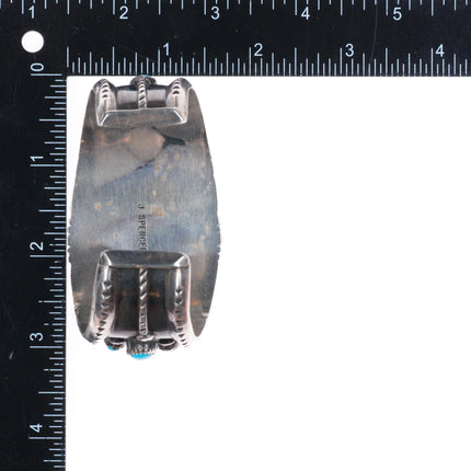 7"  1970's J Spencer Navajo Vintage high grade turquoise cluster cuff bracelet