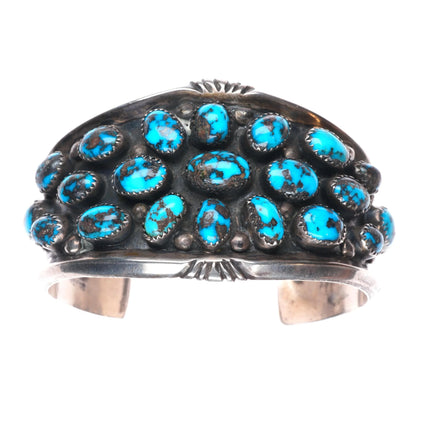 7"  1970's J Spencer Navajo Vintage high grade turquoise cluster cuff bracelet
