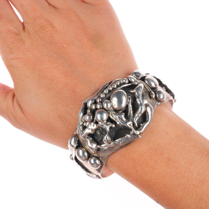 7" Jim Everitt Brutalist southwest sterling silver onyx/turquoise cuff bracelet