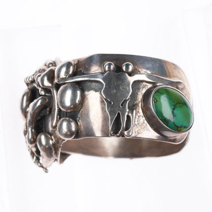 7" Jim Everitt Brutalist southwest sterling silver onyx/turquoise cuff bracelet