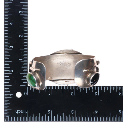 7" Jim Everitt Brutalist southwest sterling silver onyx/turquoise cuff bracelet