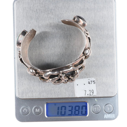 7" Jim Everitt Brutalist southwest sterling silver onyx/turquoise cuff bracelet