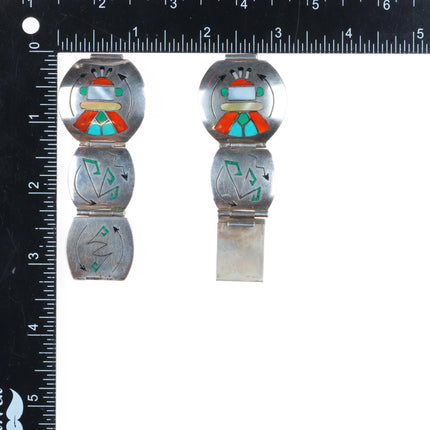 Vintage Wayne Silvers Navajo sterling silver inlaid fancy watch band chip inlay