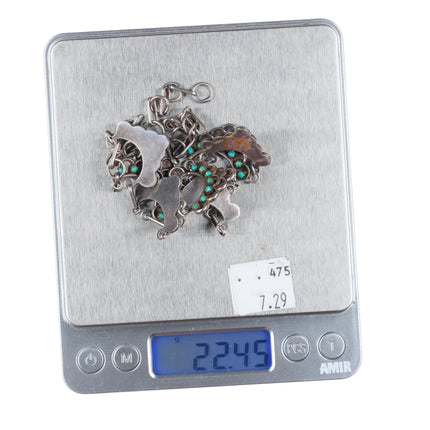 14.5" Vintage Zuni snake eye turquoise sterling silver link necklace