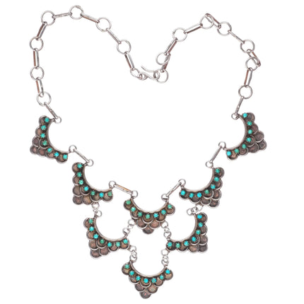14.5" Vintage Zuni snake eye turquoise sterling silver link necklace