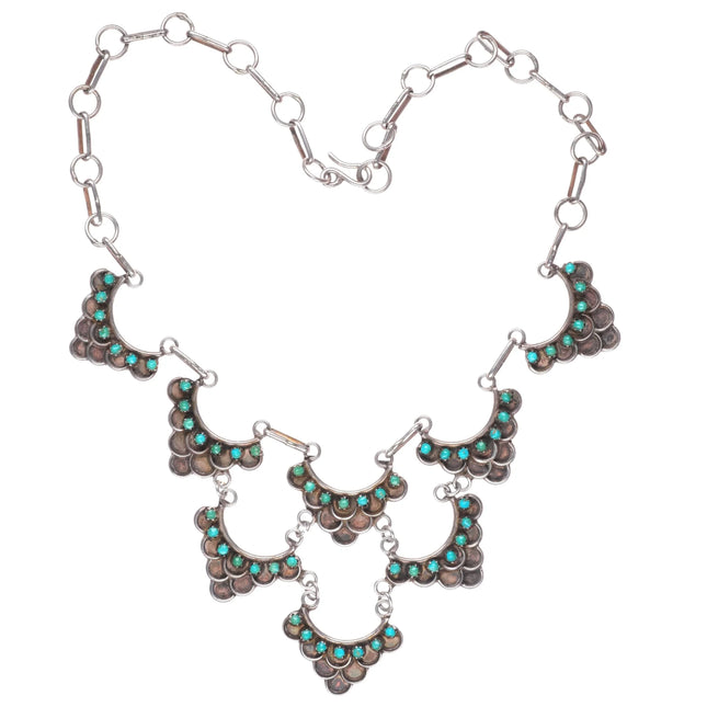 14.5" Vintage Zuni snake eye turquoise sterling silver link necklace