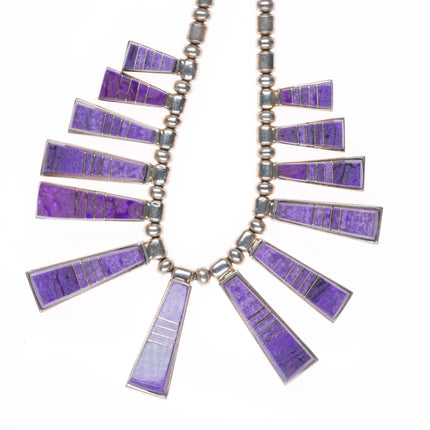 17.5" Christin Wolf Sterling silver sugilite channel inlay beaded necklace