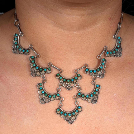 14.5" Vintage Zuni snake eye turquoise sterling silver link necklace