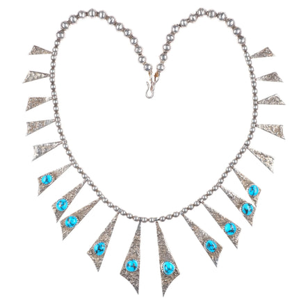 16.5" Alice Platero Navajo modernist sterling silver turquoise beaded necklace