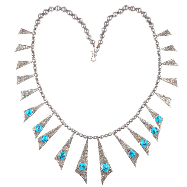 16.5" Alice Platero Navajo modernist sterling silver turquoise beaded necklace