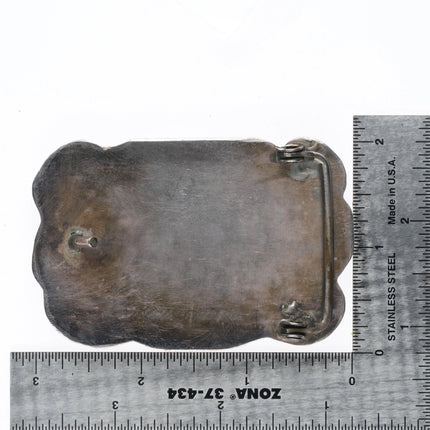 Heavy Vintage Navajo Kingman turquoise sterling belt buckle silver dollar