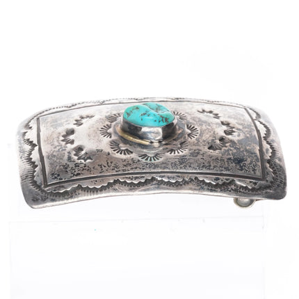 Vintage Navajo Sterling silver turquoise belt buckle stamped design
