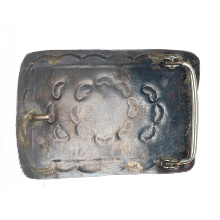 Vintage Navajo Sterling silver turquoise belt buckle stamped design