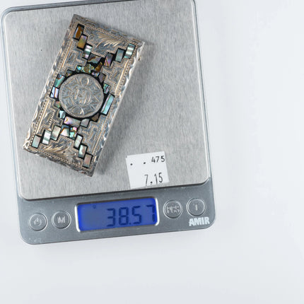 Vintage Aztec/Mayan style Mexican sterling silver/mother of pearl belt buckle