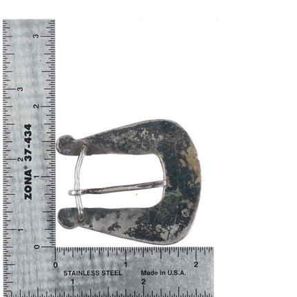 c1950's Vintage Zuni sterling silver turquoise channel inlay belt buckle