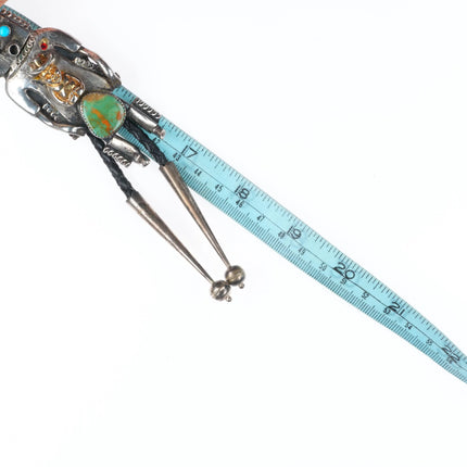 Vintage Navajo sterling silver Royston Turquoise Kachina bolo tie