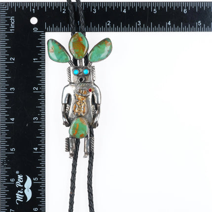 Vintage Navajo sterling silver Royston Turquoise Kachina bolo tie