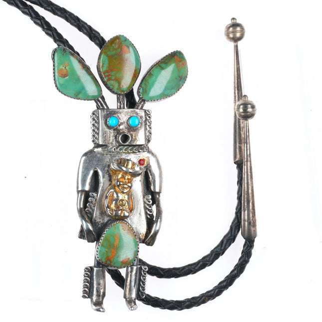 Vintage Navajo sterling silver Royston Turquoise Kachina bolo tie