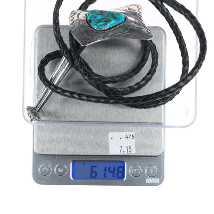 c1970 Vintage K Lewis Navajo sterling silver bolo tie with turquoise