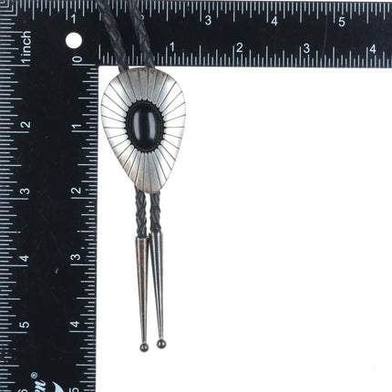 c1980 Vintage TN Navajo shadowbox sterling silver onyx bolo tie