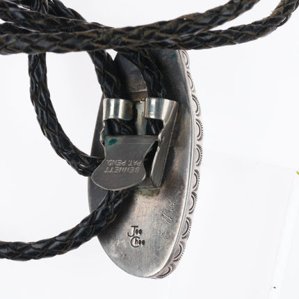c1970 Vintage Navajo high grade turquoise bolo tie sterling silver Joe Chee