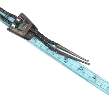 c1970 BCB Navajo hand chiseled sterling silver turquoise shadowbox bolo tie