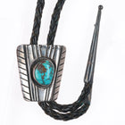 c1970 BCB Navajo hand chiseled sterling silver turquoise shadowbox bolo tie