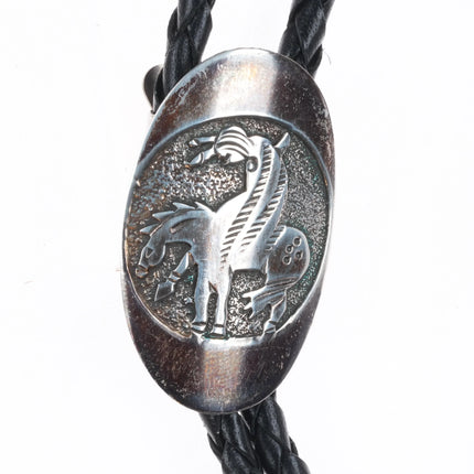 c1980 Vintage Navajo Gibson Gene sterling silver "End of the Trail" bolo tie