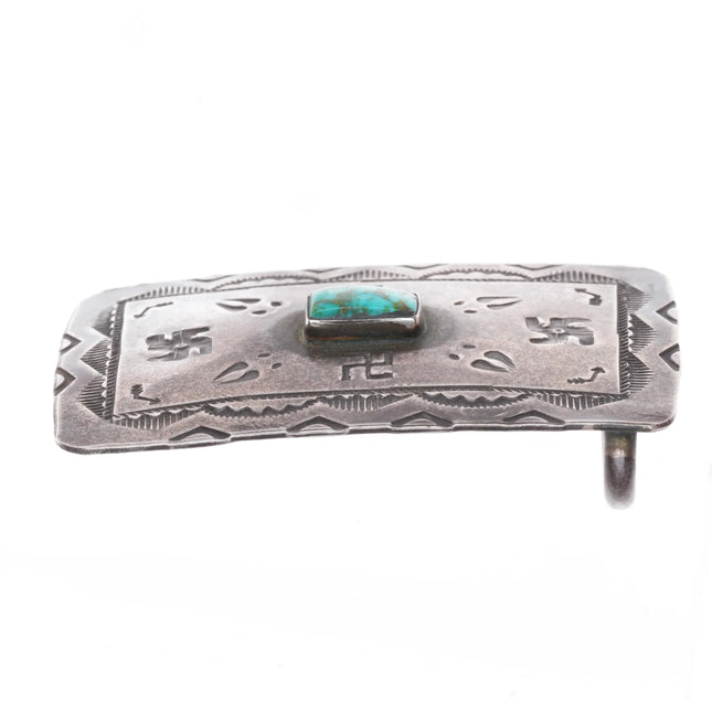c1930 Navajo sterling silver whirling logs belt buckle w/ nice turquoise