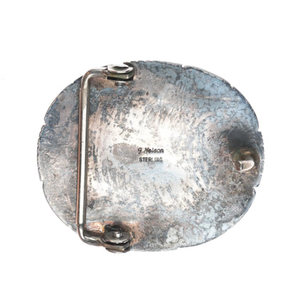 John Nelson Navajo sterling silver belt buckle w/gorgeous turquoise