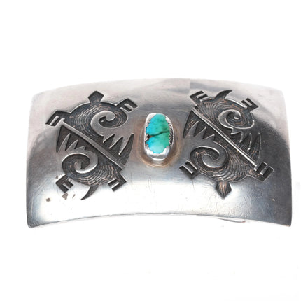 Vintage Hopi silvercraft guild overlay turtles belt buckle w/turquoise