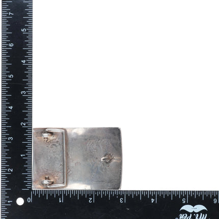 Vintage Hopi silvercraft guild overlay turtles belt buckle w/turquoise