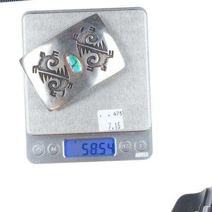 Vintage Hopi silvercraft guild overlay turtles belt buckle w/turquoise