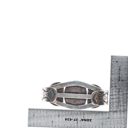 6.8" 1940's Navajo high grade #8 turquoise sterling silver cuff bracelet arrows