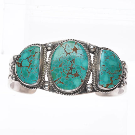6.8" 1940's Navajo high grade #8 turquoise sterling silver cuff bracelet arrows
