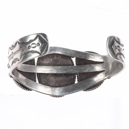 6.8" 1940's Navajo high grade #8 turquoise sterling silver cuff bracelet arrows