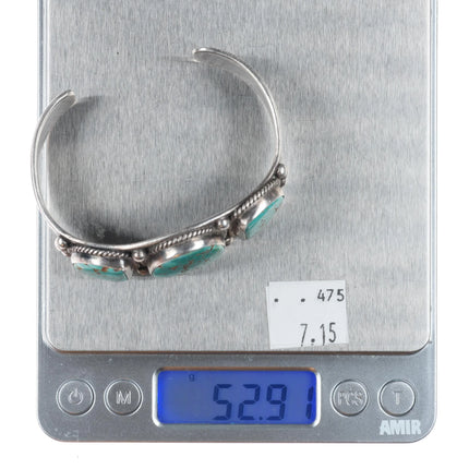 6.8" 1940's Navajo high grade #8 turquoise sterling silver cuff bracelet arrows