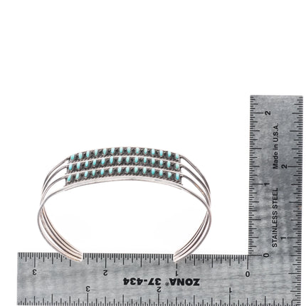 6" Myra Nastacio Zuni sterling silver 3 row needlepoint turquoise cuff bracelet