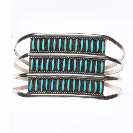 6" Myra Nastacio Zuni sterling silver 3 row needlepoint turquoise cuff bracelet