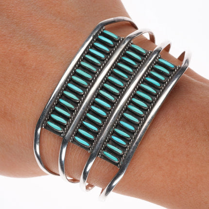 6" Myra Nastacio Zuni sterling silver 3 row needlepoint turquoise cuff bracelet