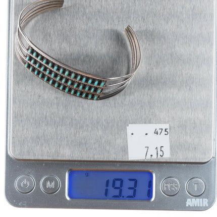 6" Myra Nastacio Zuni sterling silver 3 row needlepoint turquoise cuff bracelet