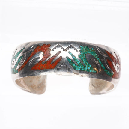 6.25" Delvin Nelson Navajo sterling silver chip inlay cuff bracelet